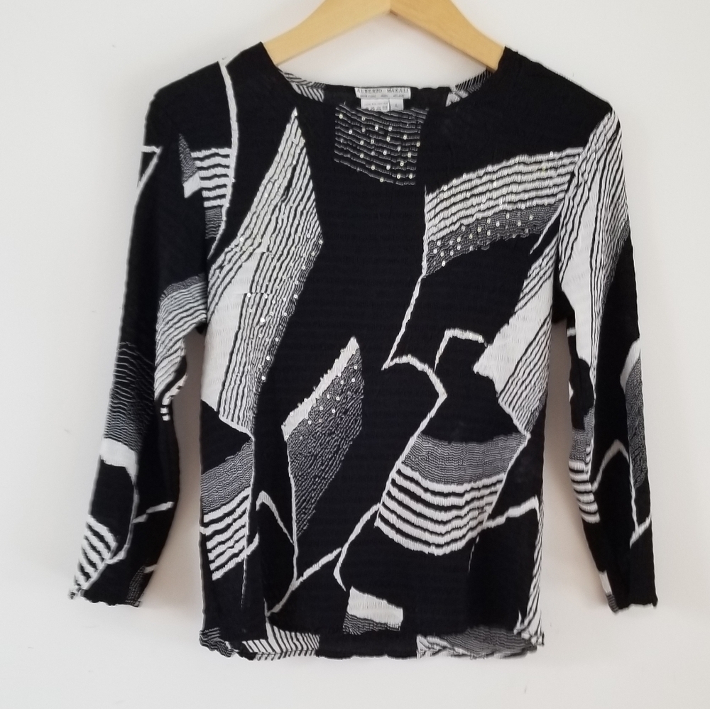 Alberto MaKali Retro Geometric black & white top, Size L